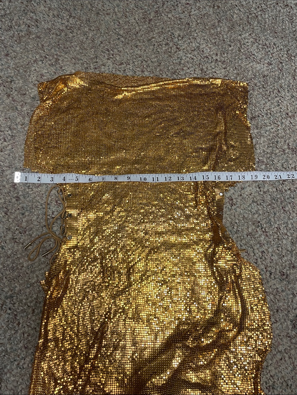 Vintage Gold Chainmetal corset tie open sides amazing disco fever Dress - Picture 5 of 8